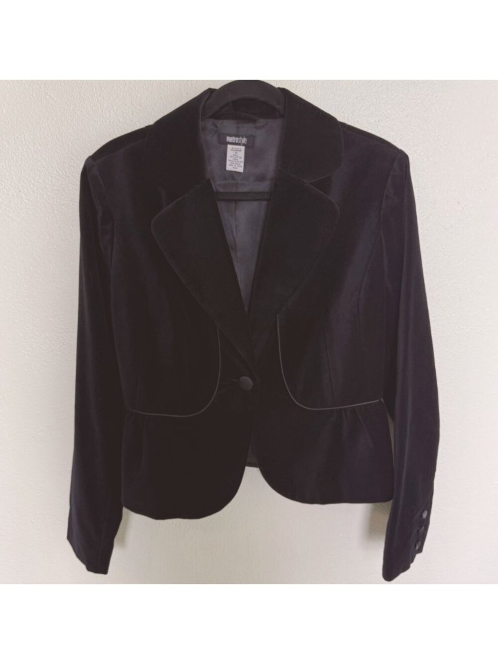Vintage Metrostyle Black Velvet Single Button Women's Blazer Jacket Sz 10
